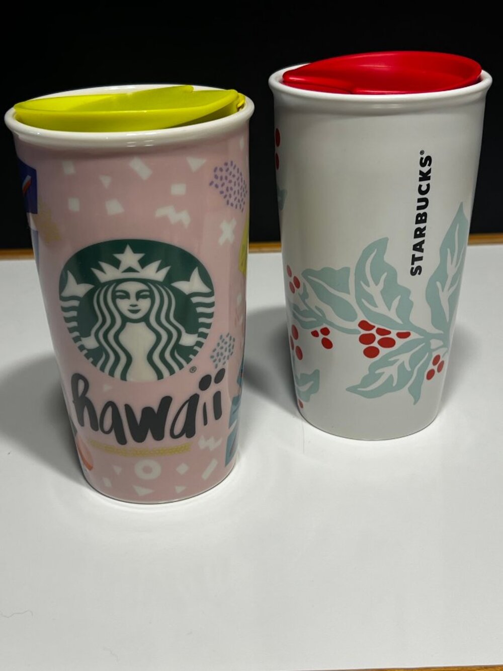 Lot of 2 Starbucks Ceramic Tumblers 12oz - Hawaii Local Collection & 2018 Holida